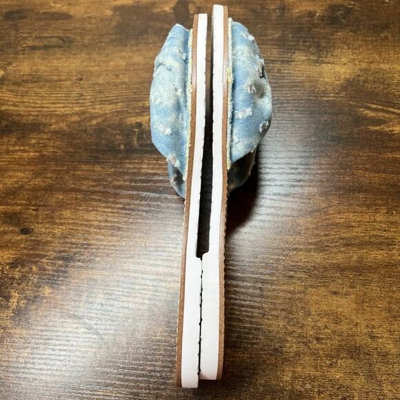 Kate Spade Indi Slide Sandal 8 Denim Bow Slip On Feminine Chic Open Toe Coquette - Picture 9 of 11